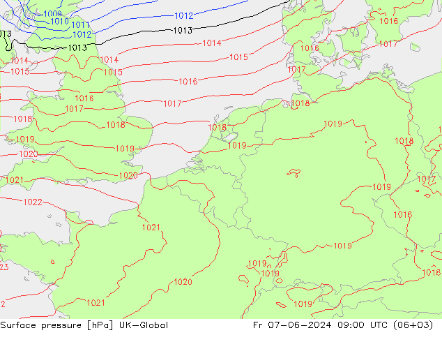 Luchtdruk (Grond) UK-Global vr 07.06.2024 09 UTC