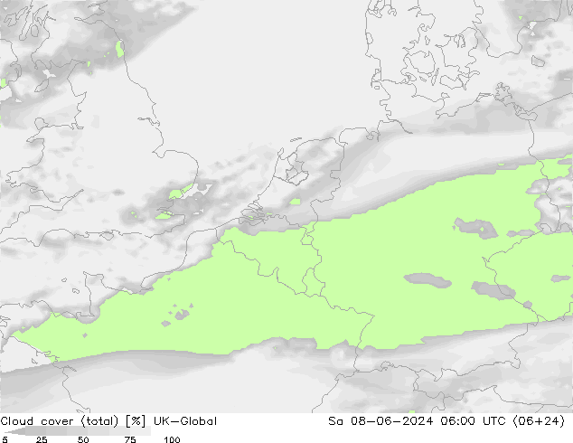 Cloud cover (total) UK-Global Sa 08.06.2024 06 UTC