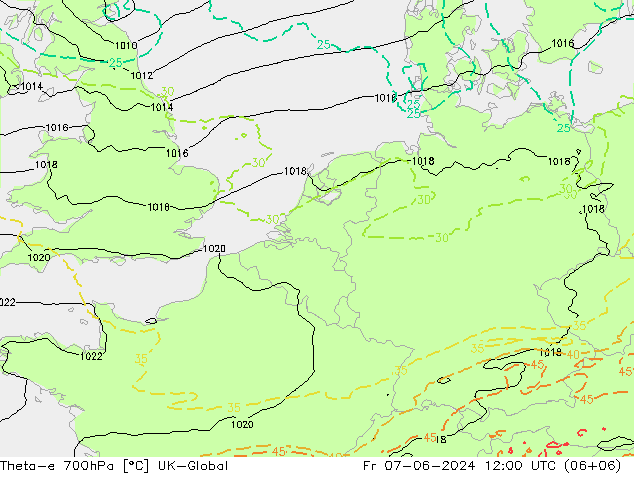 Theta-e 700гПа UK-Global пт 07.06.2024 12 UTC