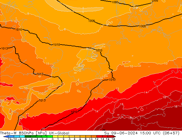 Theta-W 850hPa UK-Global Paz 09.06.2024 15 UTC