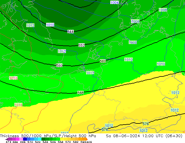 500-1000 hPa Kalınlığı UK-Global Cts 08.06.2024 12 UTC