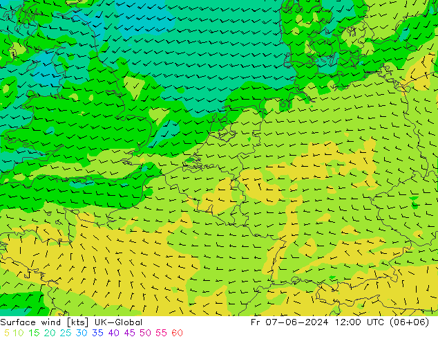 Surface wind UK-Global Fr 07.06.2024 12 UTC