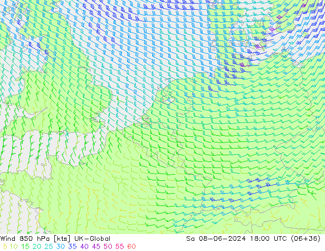 Wind 850 hPa UK-Global Sa 08.06.2024 18 UTC