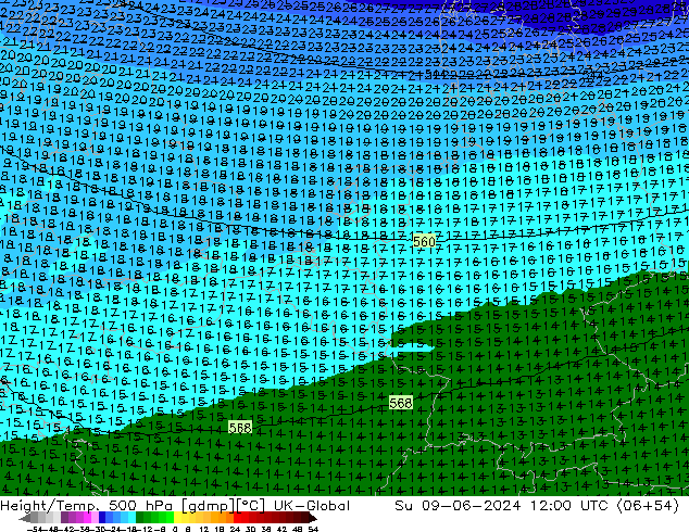 Height/Temp. 500 гПа UK-Global Вс 09.06.2024 12 UTC