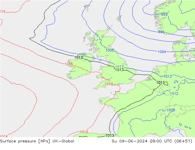 Luchtdruk (Grond) UK-Global zo 09.06.2024 09 UTC