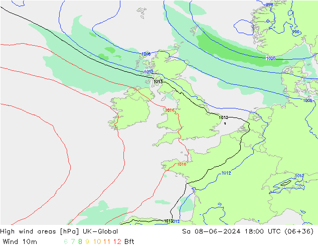 High wind areas UK-Global So 08.06.2024 18 UTC