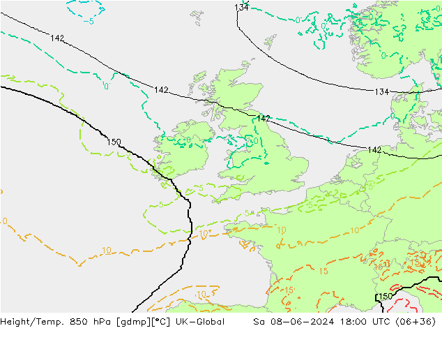 Height/Temp. 850 hPa UK-Global So 08.06.2024 18 UTC