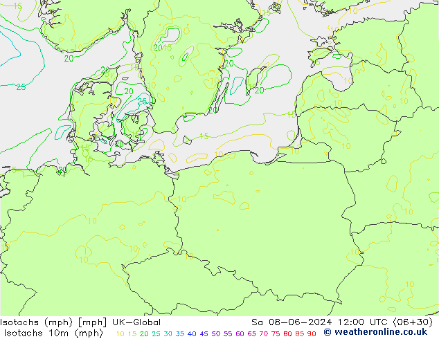 Izotacha (mph) UK-Global so. 08.06.2024 12 UTC