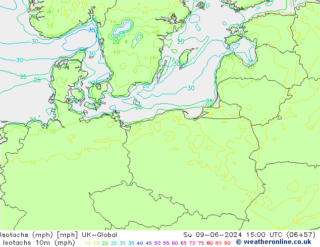 Isotachen (mph) UK-Global So 09.06.2024 15 UTC