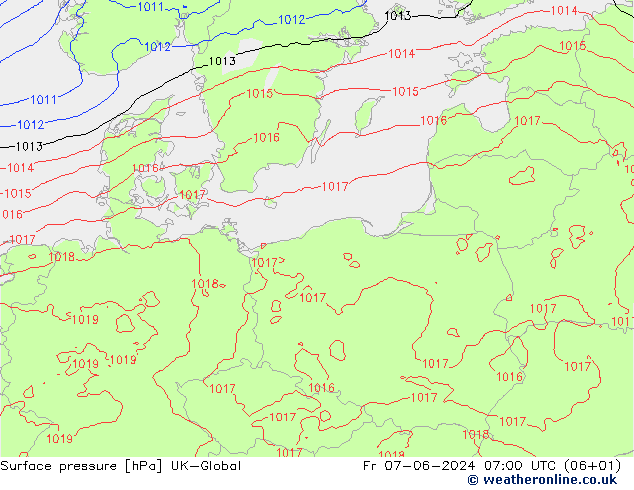 Luchtdruk (Grond) UK-Global vr 07.06.2024 07 UTC