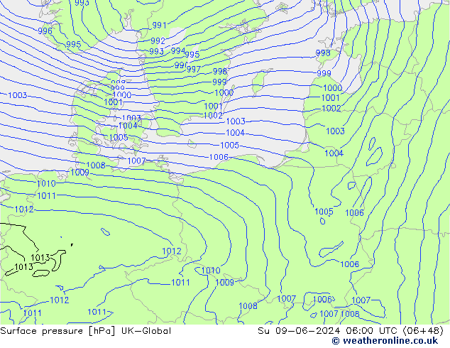 pression de l'air UK-Global dim 09.06.2024 06 UTC