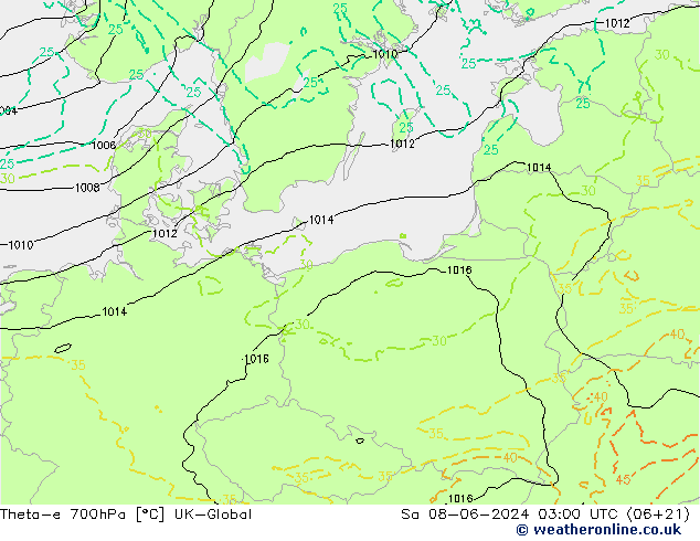 Theta-e 700hPa UK-Global  08.06.2024 03 UTC