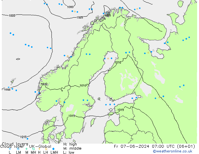 Cloud layer UK-Global 星期五 07.06.2024 07 UTC