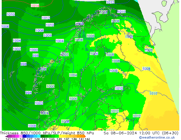 Thck 850-1000 hPa UK-Global Sa 08.06.2024 12 UTC