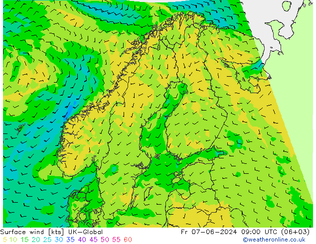 Vento 10 m UK-Global ven 07.06.2024 09 UTC