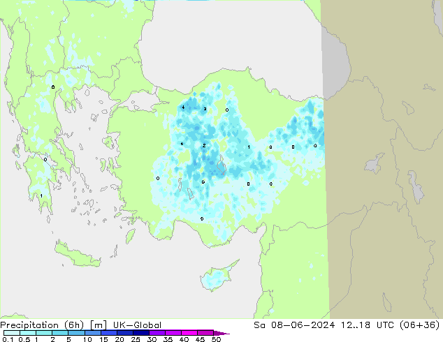 Precipitação (6h) UK-Global Sáb 08.06.2024 18 UTC