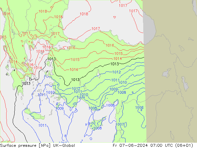 Surface pressure UK-Global Fr 07.06.2024 07 UTC