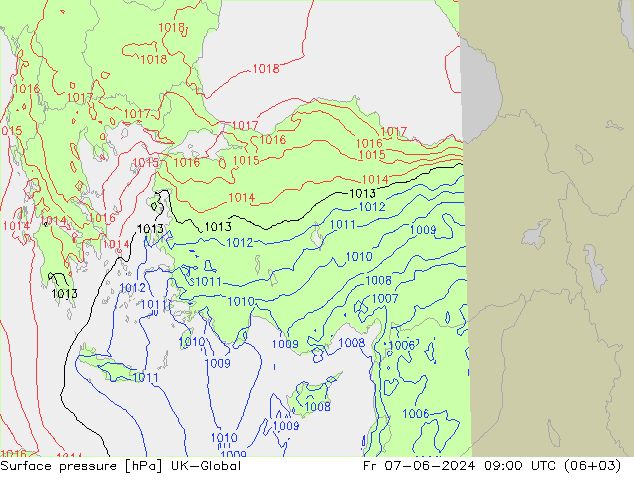 приземное давление UK-Global пт 07.06.2024 09 UTC