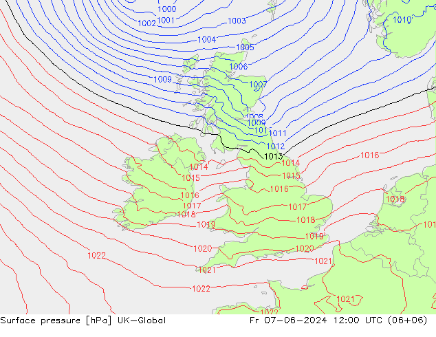 Atmosférický tlak UK-Global Pá 07.06.2024 12 UTC