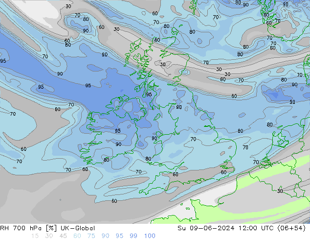 RH 700 hPa UK-Global Su 09.06.2024 12 UTC