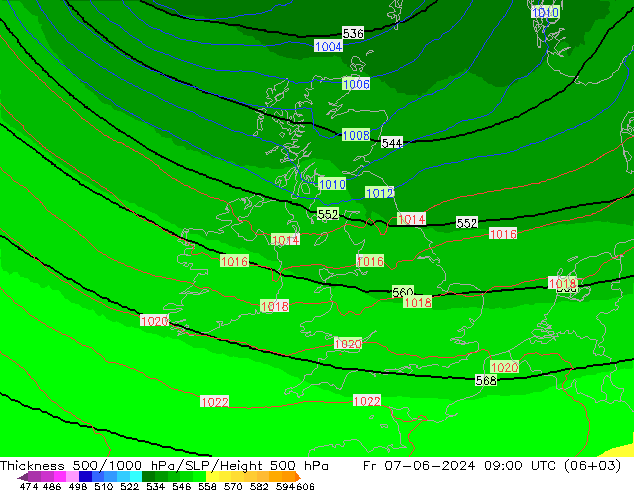 Thck 500-1000hPa UK-Global Fr 07.06.2024 09 UTC