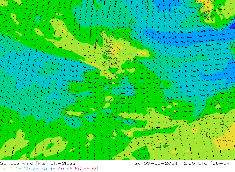 Surface wind UK-Global Ne 09.06.2024 12 UTC