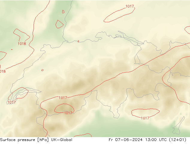Surface pressure UK-Global Fr 07.06.2024 13 UTC