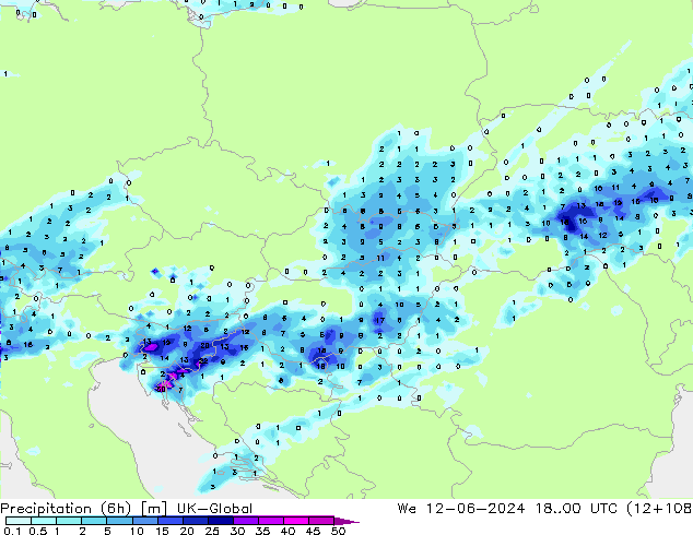 Yağış (6h) UK-Global Çar 12.06.2024 00 UTC