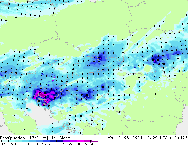 Precipitation (12h) UK-Global St 12.06.2024 00 UTC