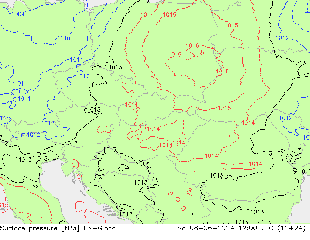 Presión superficial UK-Global sáb 08.06.2024 12 UTC