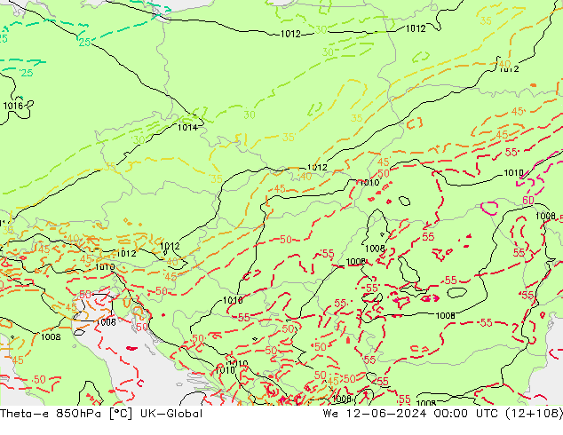 Theta-e 850hPa UK-Global We 12.06.2024 00 UTC