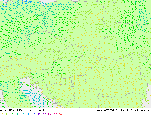 Viento 850 hPa UK-Global sáb 08.06.2024 15 UTC