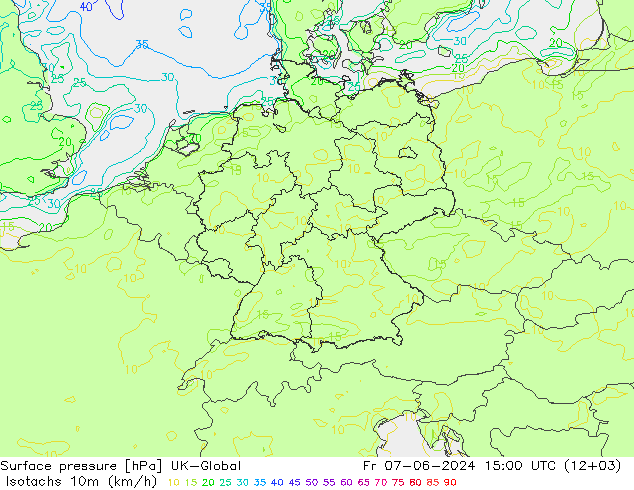 Isotachs (kph) UK-Global Pá 07.06.2024 15 UTC