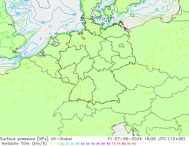 Isotachen (km/h) UK-Global Fr 07.06.2024 18 UTC
