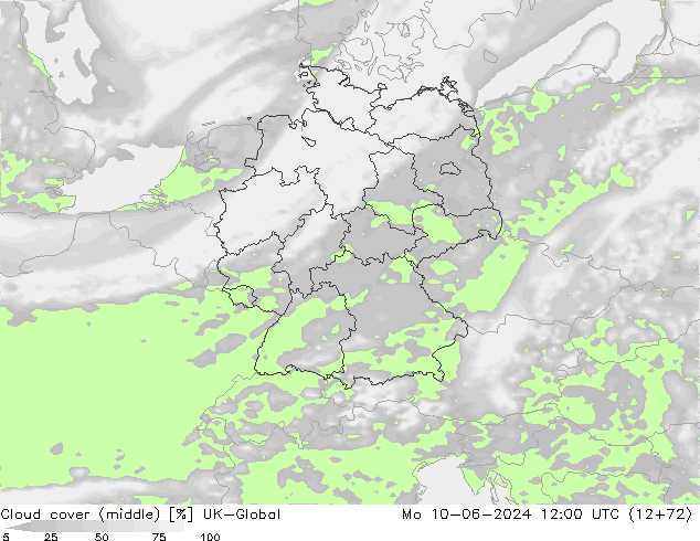 Cloud cover (middle) UK-Global Mo 10.06.2024 12 UTC