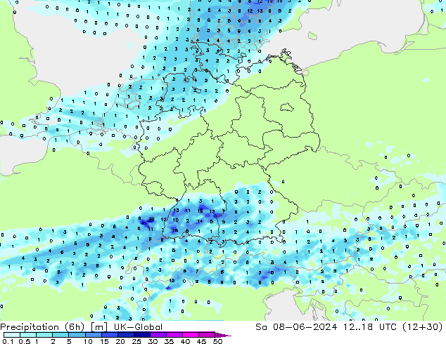 Precipitación (6h) UK-Global sáb 08.06.2024 18 UTC
