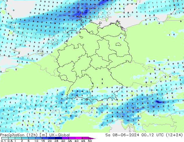 Precipitation (12h) UK-Global Sa 08.06.2024 12 UTC