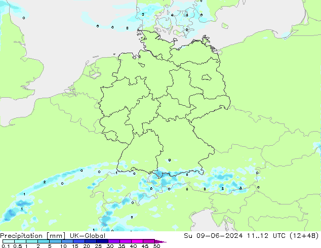 Precipitación UK-Global dom 09.06.2024 12 UTC