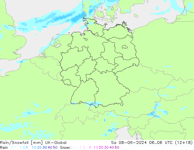 Rain/Snowfall UK-Global Sa 08.06.2024 06 UTC