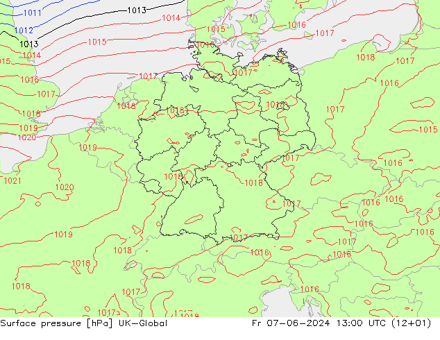 Surface pressure UK-Global Fr 07.06.2024 13 UTC