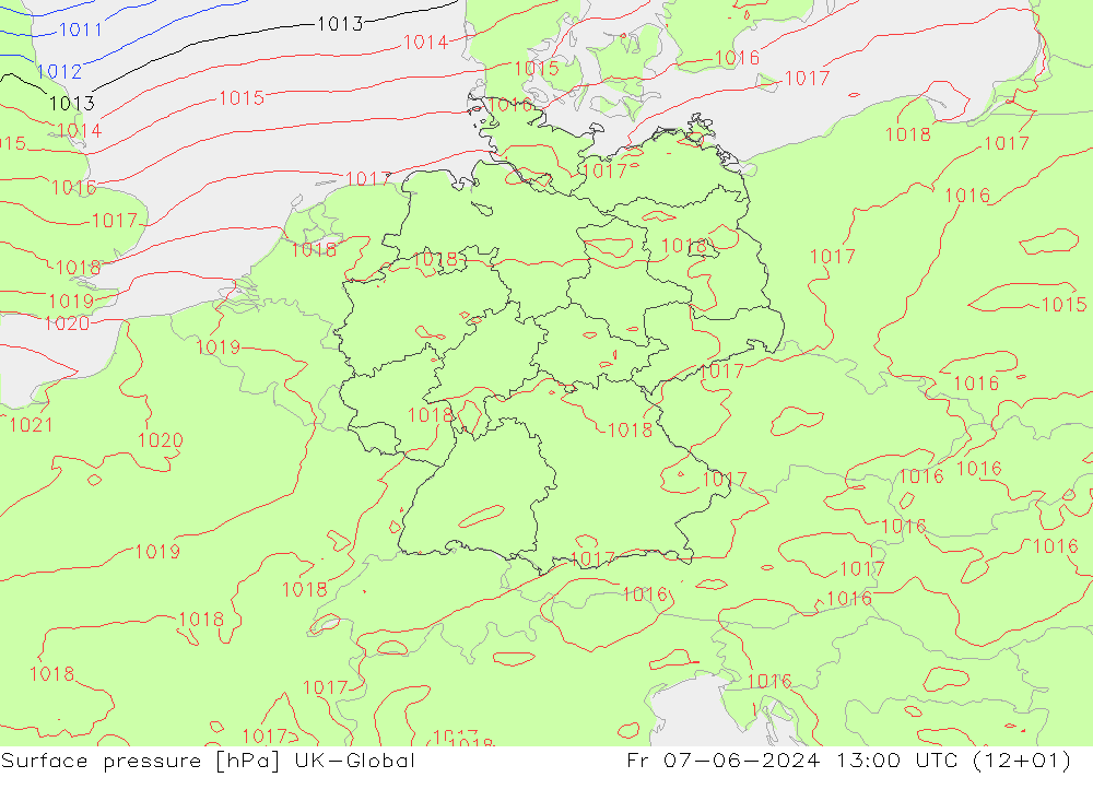 pression de l'air UK-Global ven 07.06.2024 13 UTC