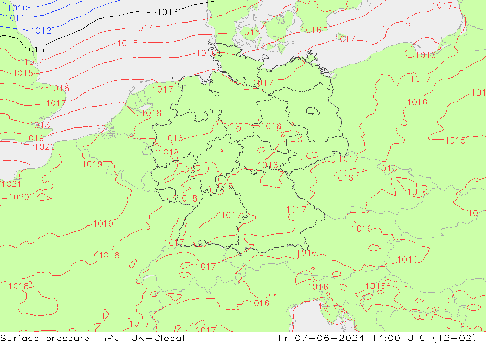 Surface pressure UK-Global Fr 07.06.2024 14 UTC