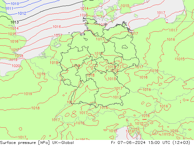 Presión superficial UK-Global vie 07.06.2024 15 UTC