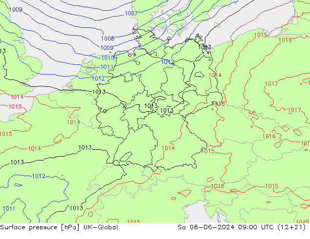 Surface pressure UK-Global Sa 08.06.2024 09 UTC