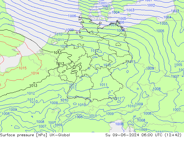 Luchtdruk (Grond) UK-Global zo 09.06.2024 06 UTC