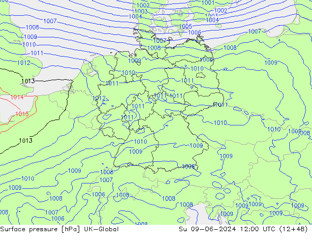 pression de l'air UK-Global dim 09.06.2024 12 UTC