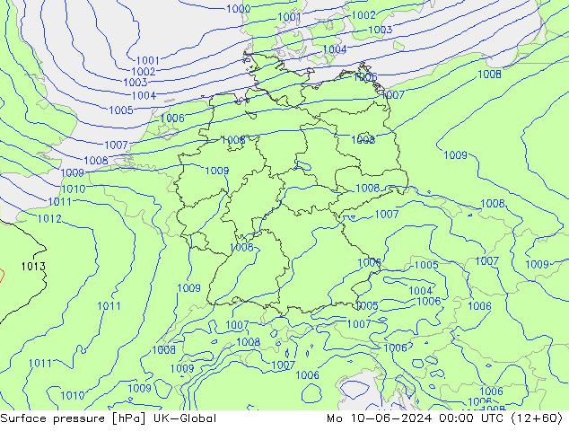 Pressione al suolo UK-Global lun 10.06.2024 00 UTC