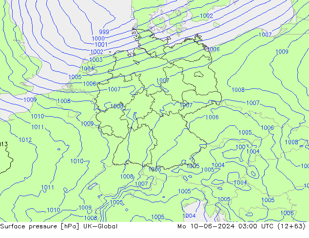 Atmosférický tlak UK-Global Po 10.06.2024 03 UTC