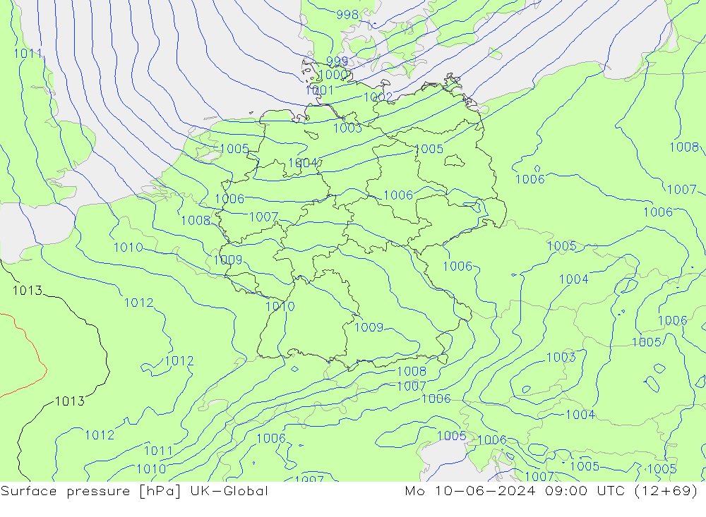 Surface pressure UK-Global Mo 10.06.2024 09 UTC