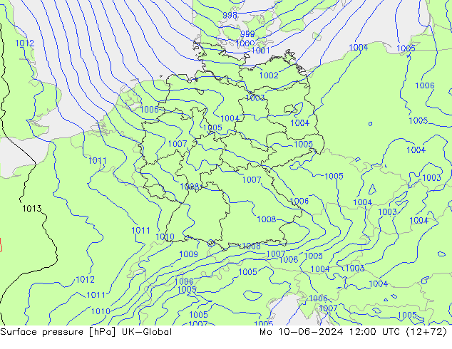 Pressione al suolo UK-Global lun 10.06.2024 12 UTC